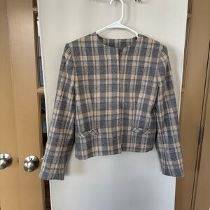 Barclay Petites Women’s 14 Vintage Grey‎ Tan Wool Blend Crop Button Up Jacket